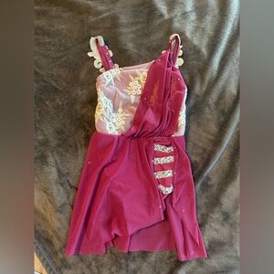 Magenta One-Shoulder Evening Dress with Lace Bodice